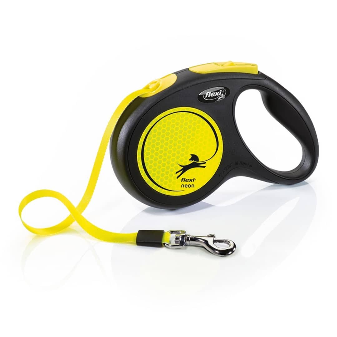 FLEXI NEON L LENTE YELLOW 5M 50KG izvelkama inercijas pavada suņiem